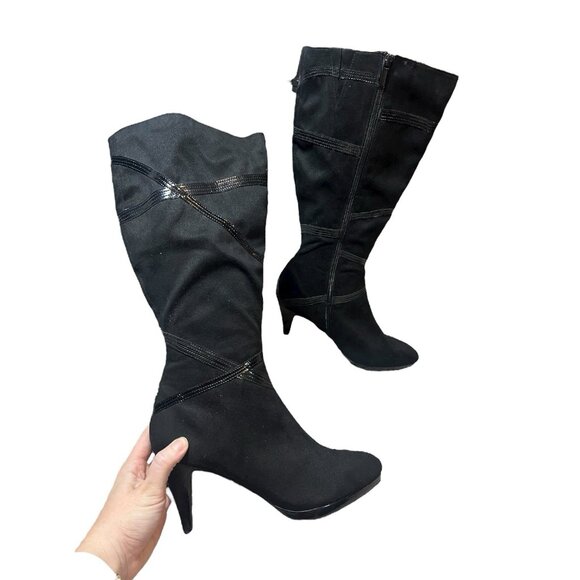 Impo Side Zip-up Mid-calf/Knee-hi Heels black Boots Santana Faux Suede Size 10m - Picture 4 of 6